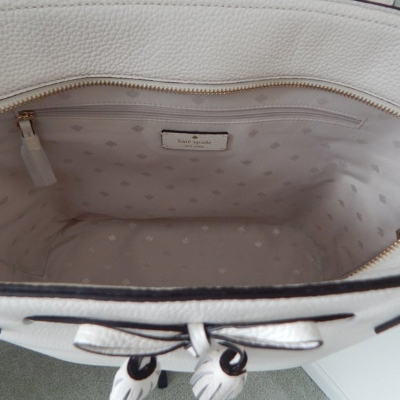 NWT Kate Spade Hayes Pebbled Leather MD Top Zip Off White Carryall Tote Bag - Picture 9 of 10